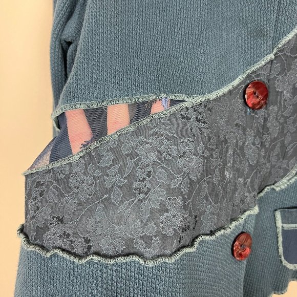 Neil & David Top Women Small Blue Art-to-Wear Thermal Lace Mesh Button Up Topper - Picture 7 of 13